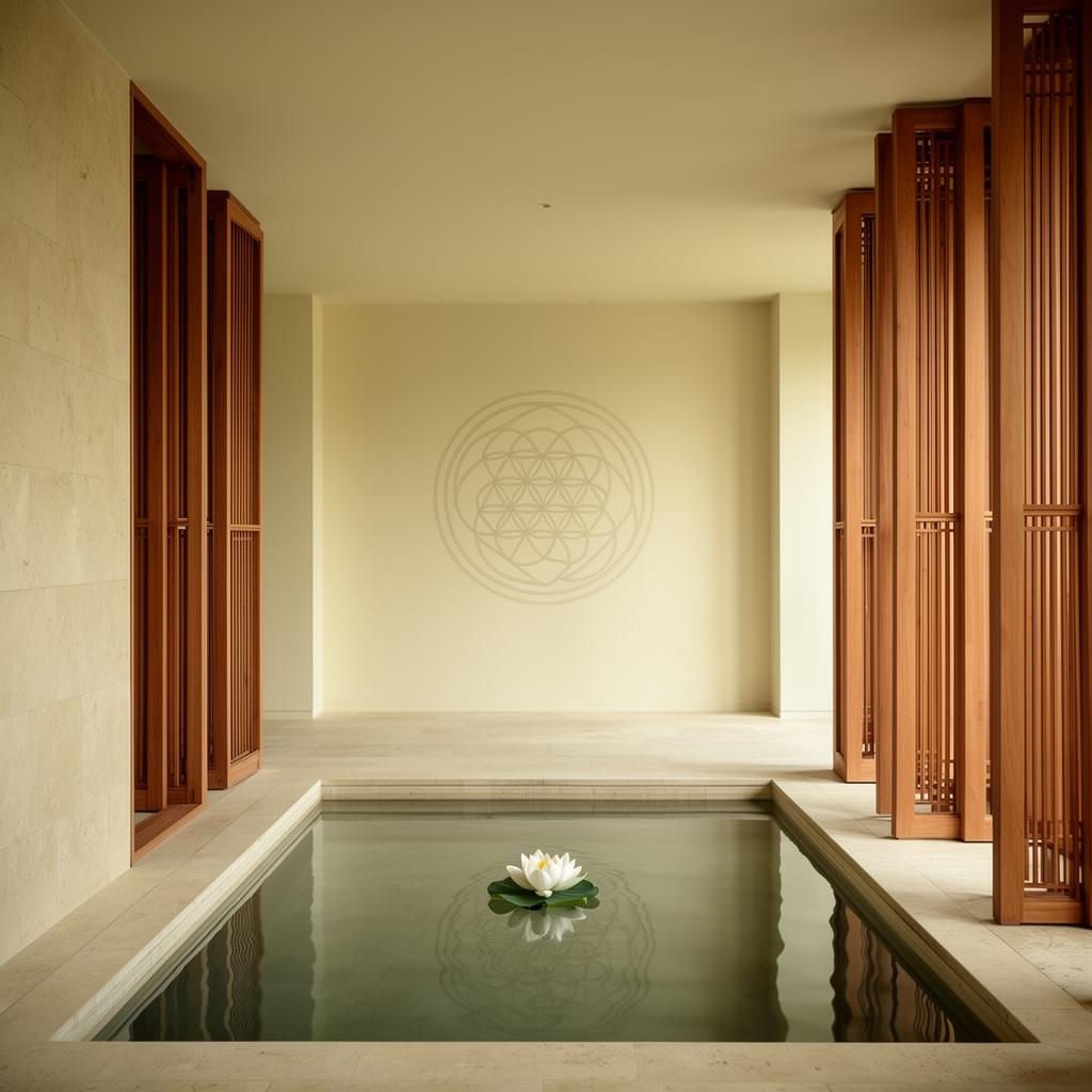 Warm, softly lit Thai wellness suite interior