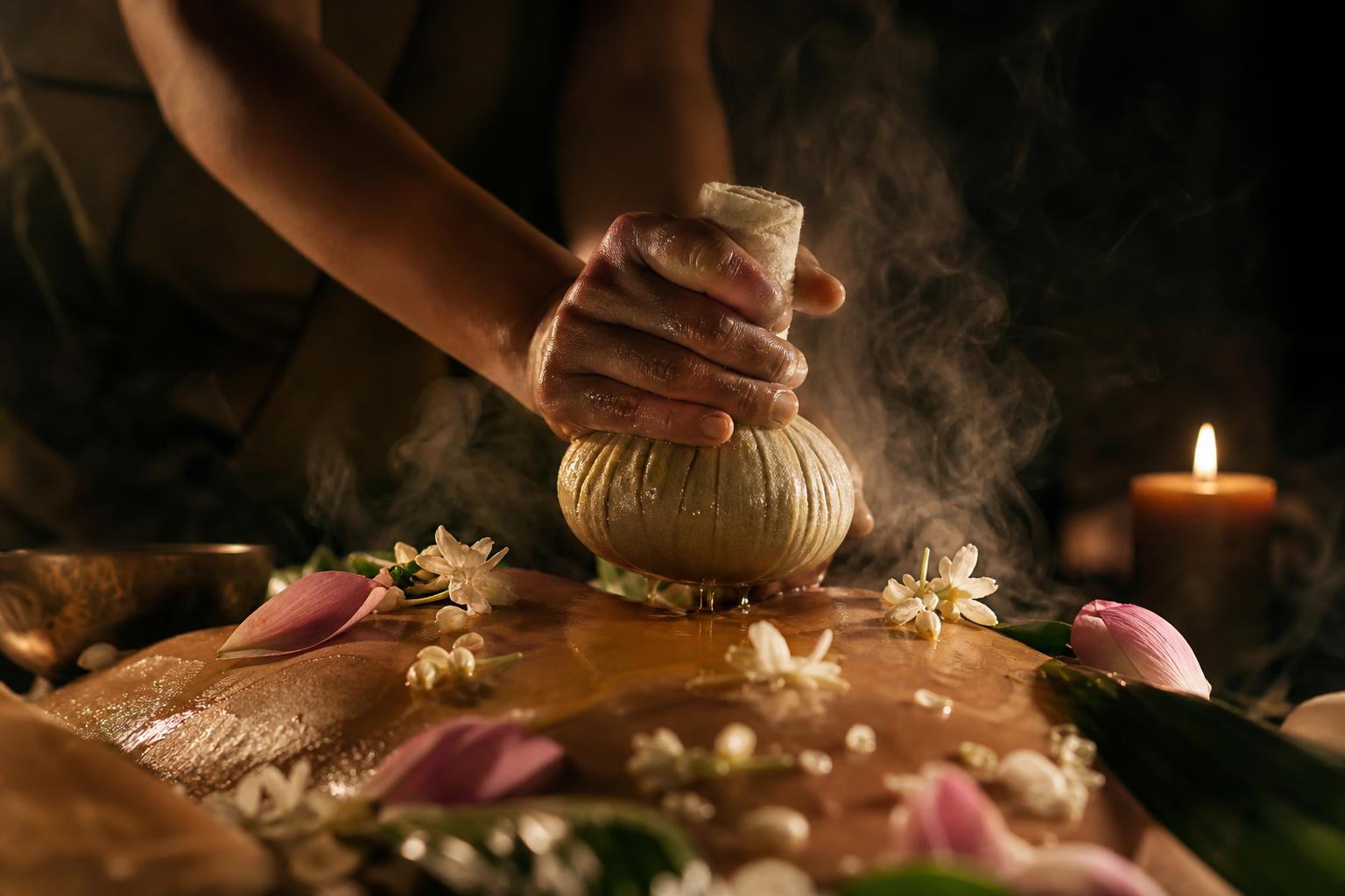 Serene Thai wellness ritual in a candlelit sanctuary